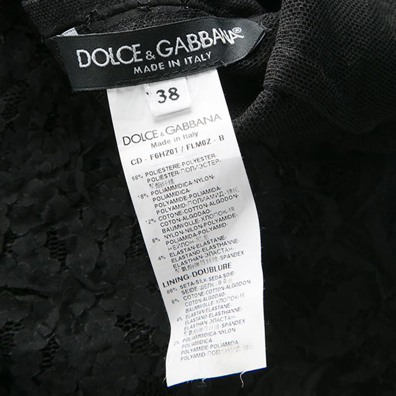 Dolce & Gabbana Black Scalloped Edge Applique Lace Sheath Dress S In Good Condition In Dubai, Al Qouz 2