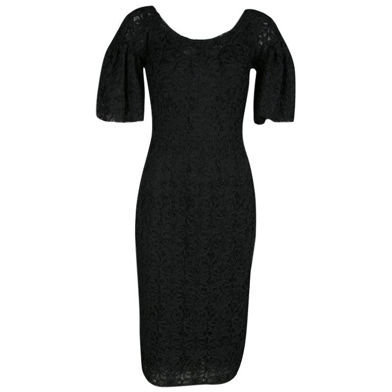 Dolce & Gabbana Black Scalloped Edge Applique Lace Sheath Dress S
