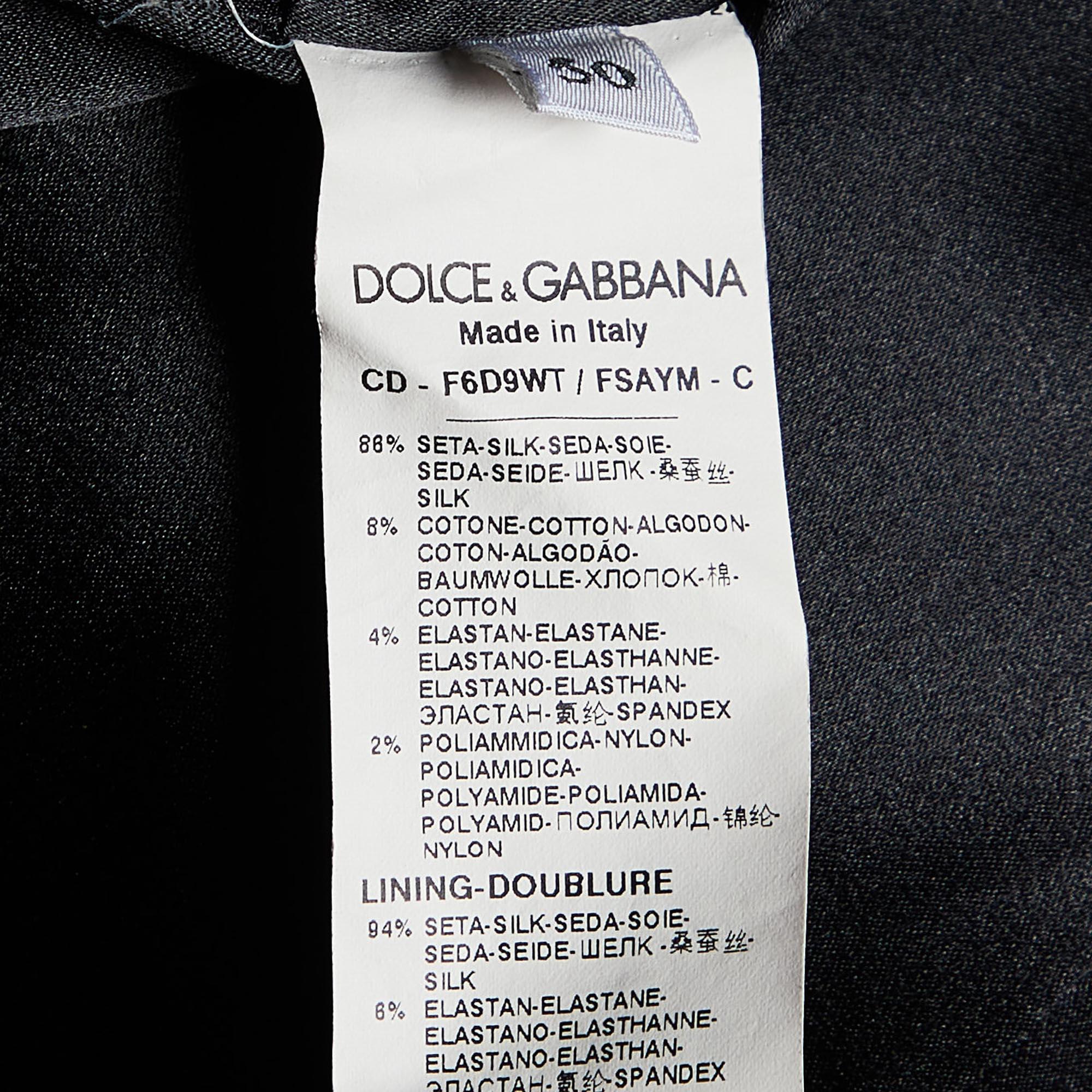 Dolce & Gabbana Black Scared Heart Print Silk Lace Trim Midi Dress XL In Good Condition In Dubai, Al Qouz 2