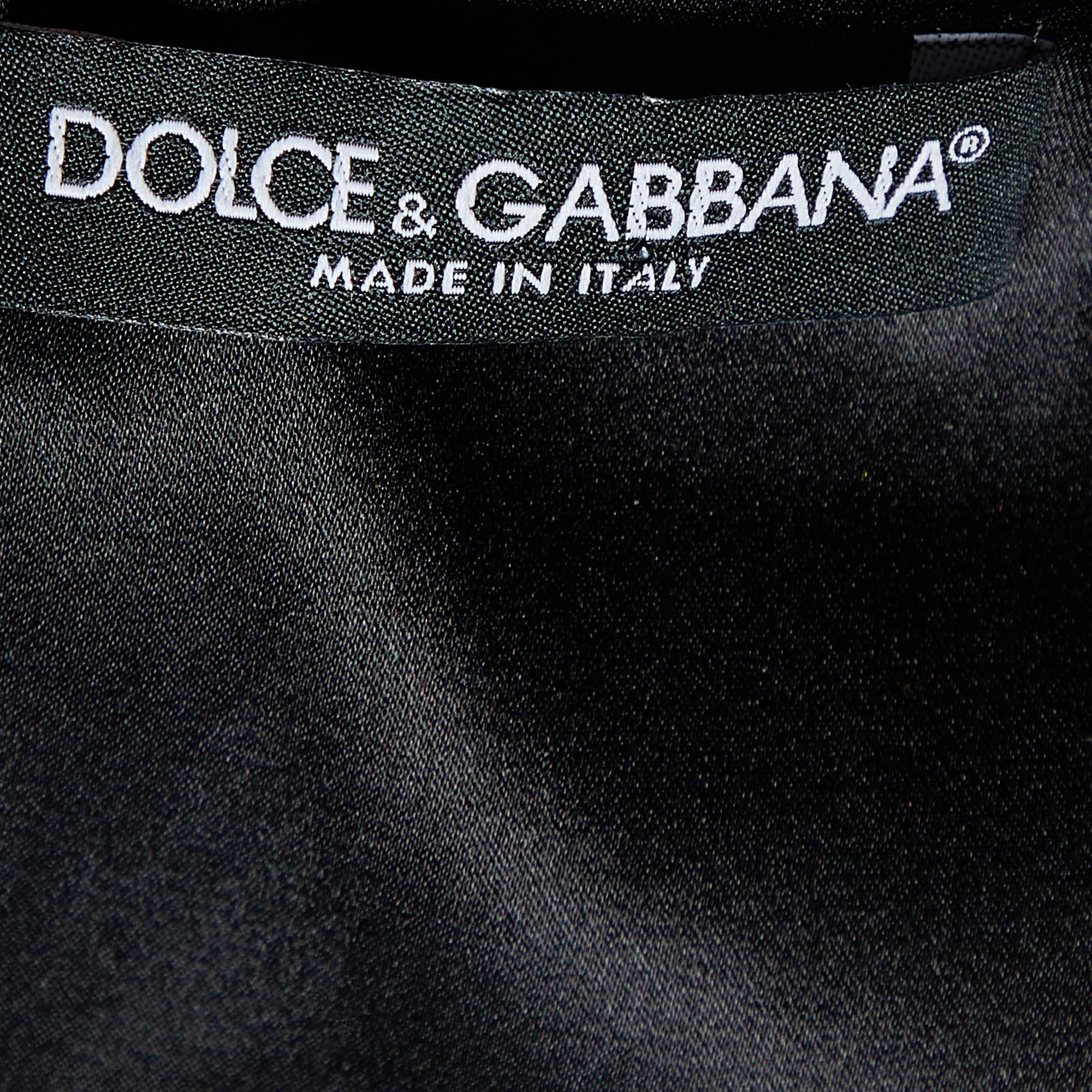 Women's Dolce & Gabbana Black Scared Heart Print Silk Lace Trim Midi Dress XL