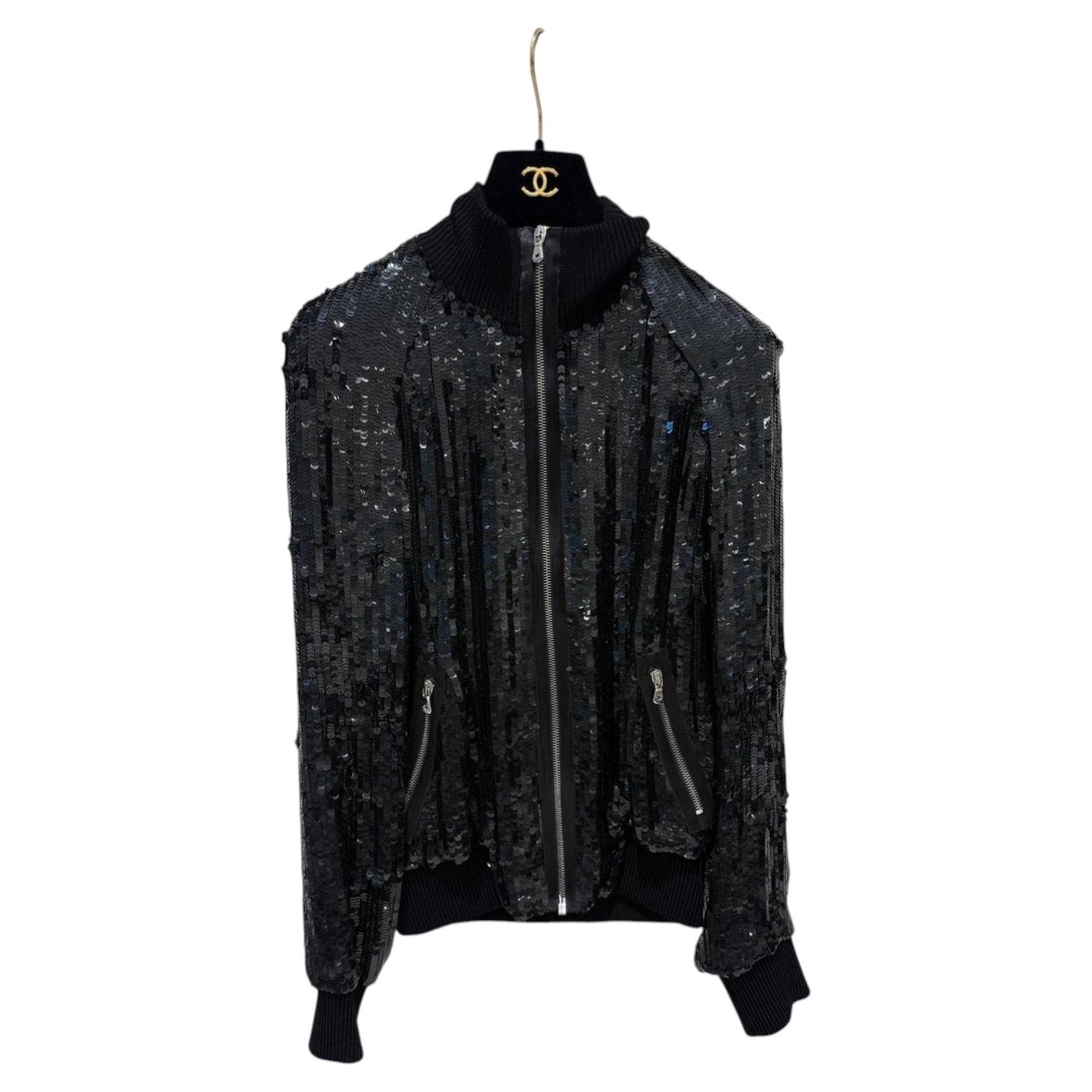 Pre-owned Dolce & Gabbana Black Sequin Bomber Jacket It 38 With Silk Lining