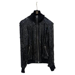 Dolce & Gabbana Black Sequin Bomber Jacket IT 38 with Silk Lining