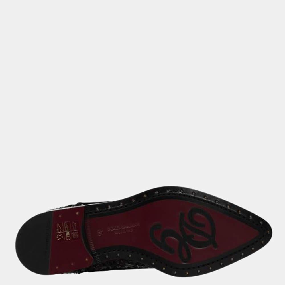 Dolce & Gabbana Black Sequin Derby Shoes Size US 7 EU 37.5 For Sale 1