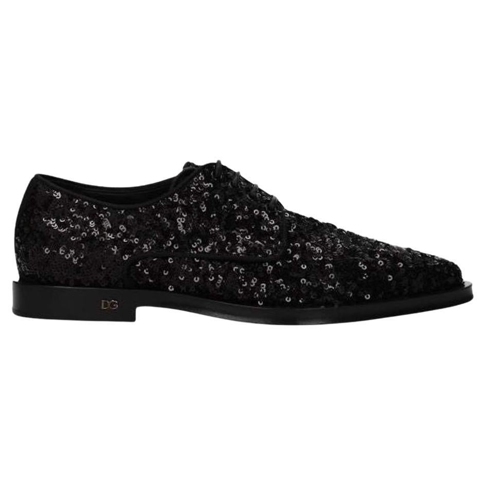 Dolce & Gabbana Black Sequin Derby Shoes Size US 7 EU 37.5 For Sale
