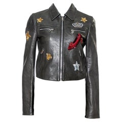 Dolce 
Gabbana Black Sequin Embellished Cropped Leather Jacket S