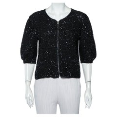 Dolce & Gabbana Black Sequin Embellished Knit Zip Front Jacket L