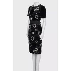 Dolce & Gabbana Black Sequin Print Cocktail Dress IT 44 Silk Lined