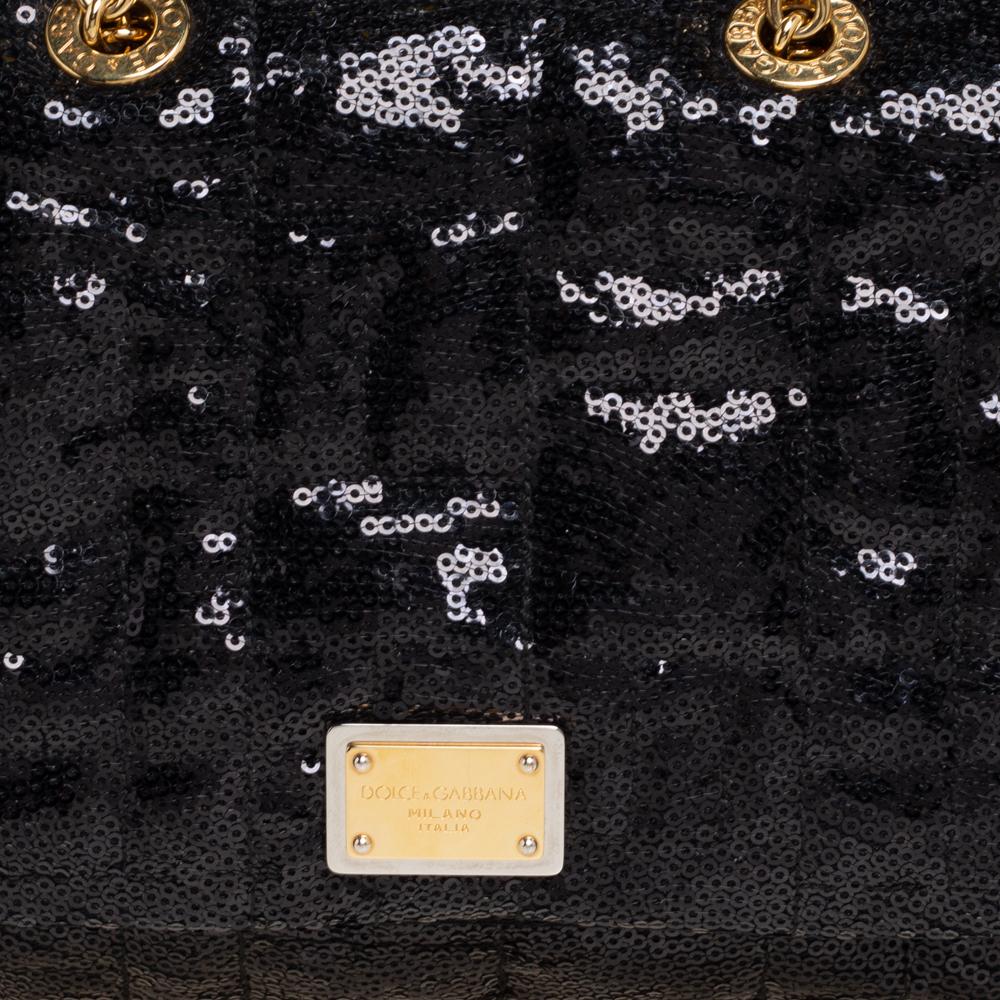 Dolce & Gabbana Black Sequin Small Sicily Top Handle Bag 3