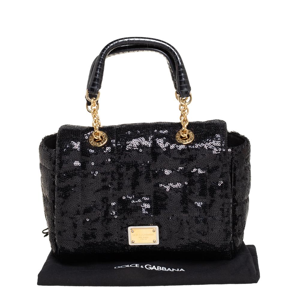 Dolce & Gabbana Black Sequin Small Sicily Top Handle Bag 4