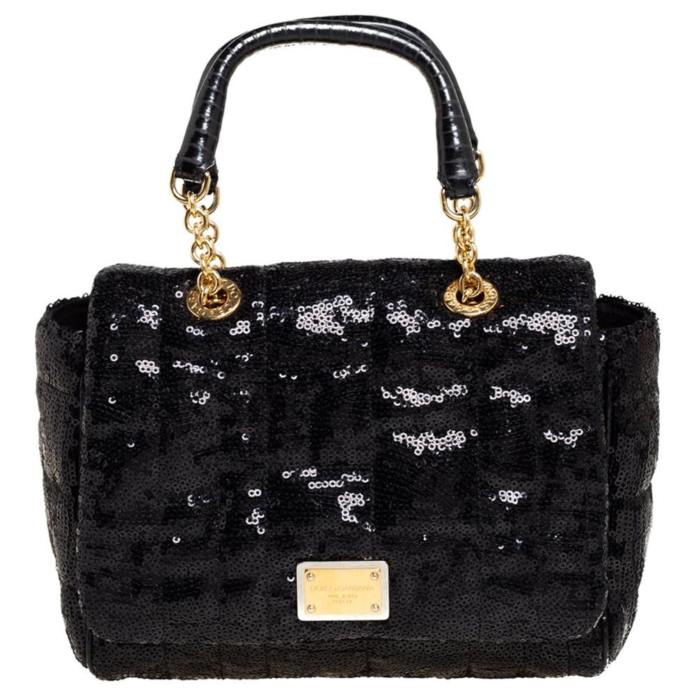 Dolce and Gabbana Agata Handbag Embroidered Fabric with Sequins Small ...