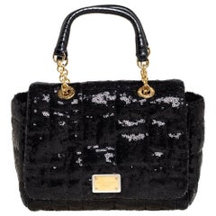 Dolce & Gabbana Black Sequin Small Sicily Top Handle Bag