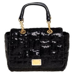Dolce & Gabbana Schwarze Pailletten-Tasche mit Sicily-Griff