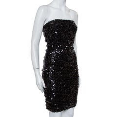 Dolce & Gabbana Black Sequined Strapless Ruched Mini Dress M