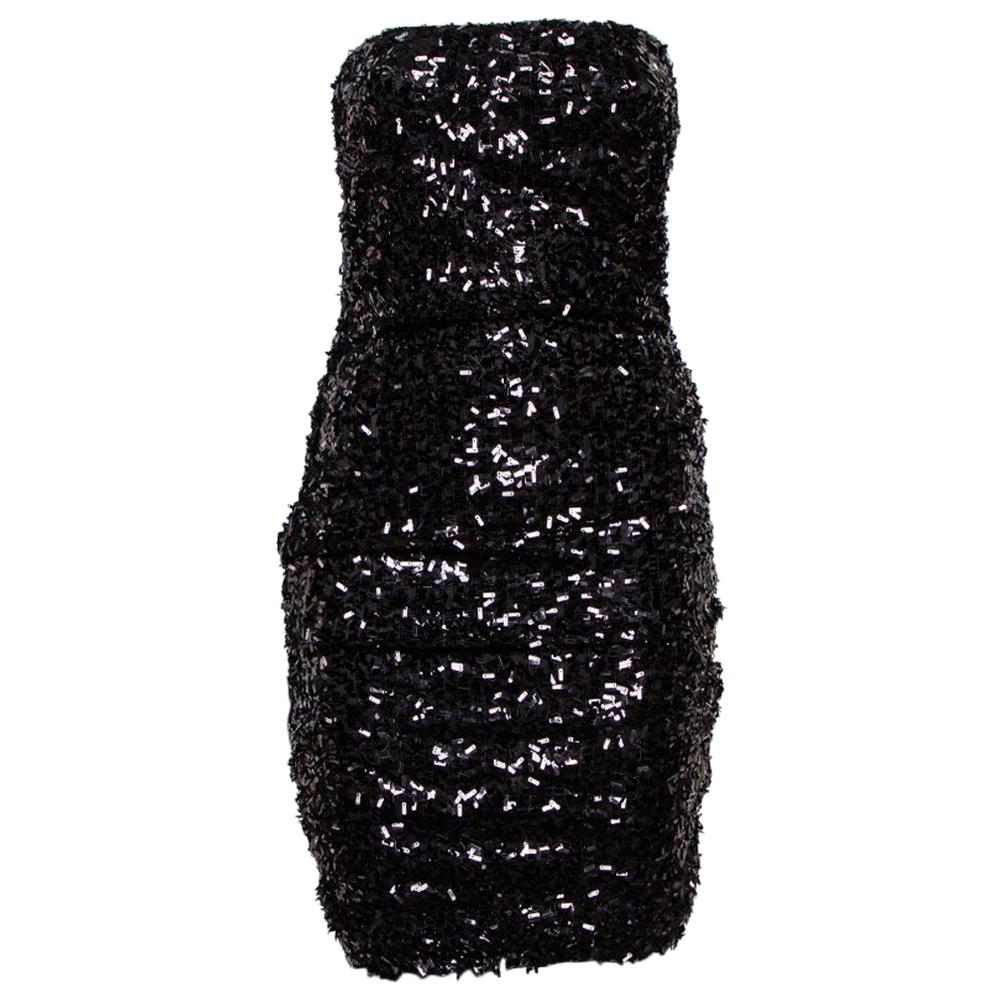 Dolce & Gabbana Black Sequined Strapless Ruched Mini Dress M