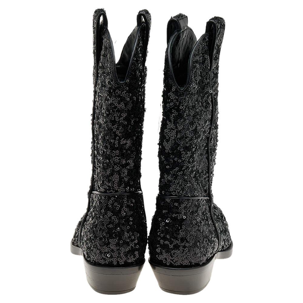 Dolce & Gabbana Black Sequins Boots Size 36.5 In Good Condition For Sale In Dubai, Al Qouz 2