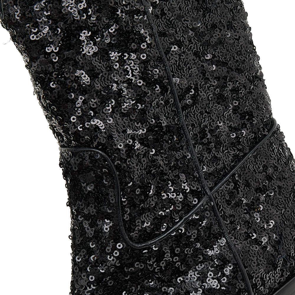Dolce & Gabbana Black Sequins Boots Size 36.5 For Sale 1