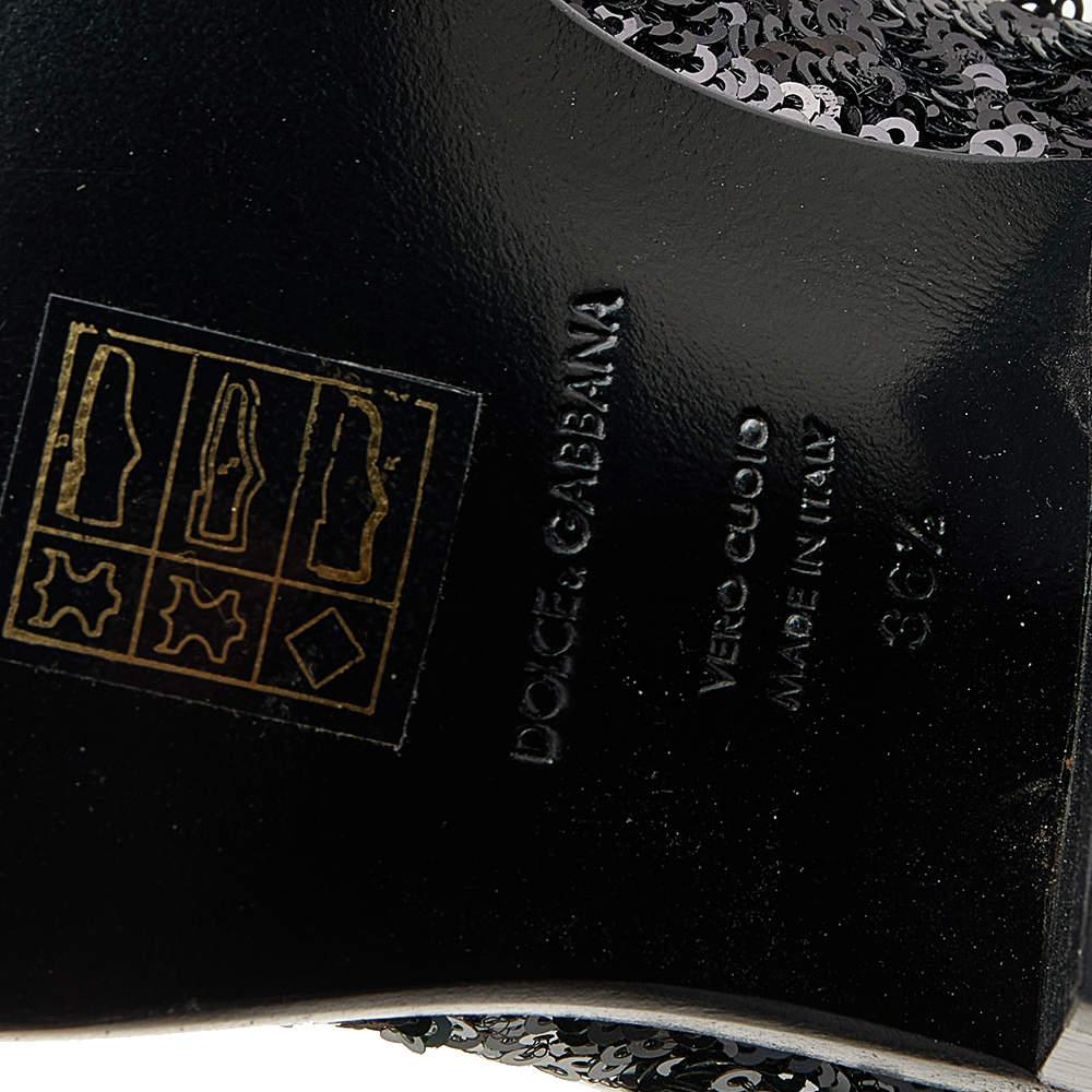 Dolce & Gabbana Black Sequins Boots Size 36.5 For Sale 2