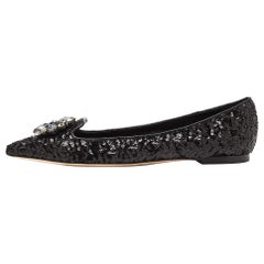 Dolce & Gabbana Black Sequins Crystal Embellished Ballet Flats Size 38.5