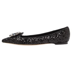 Dolce 
Gabbana Black Sequins Crystal Embellished Ballet Flats Size 38.5