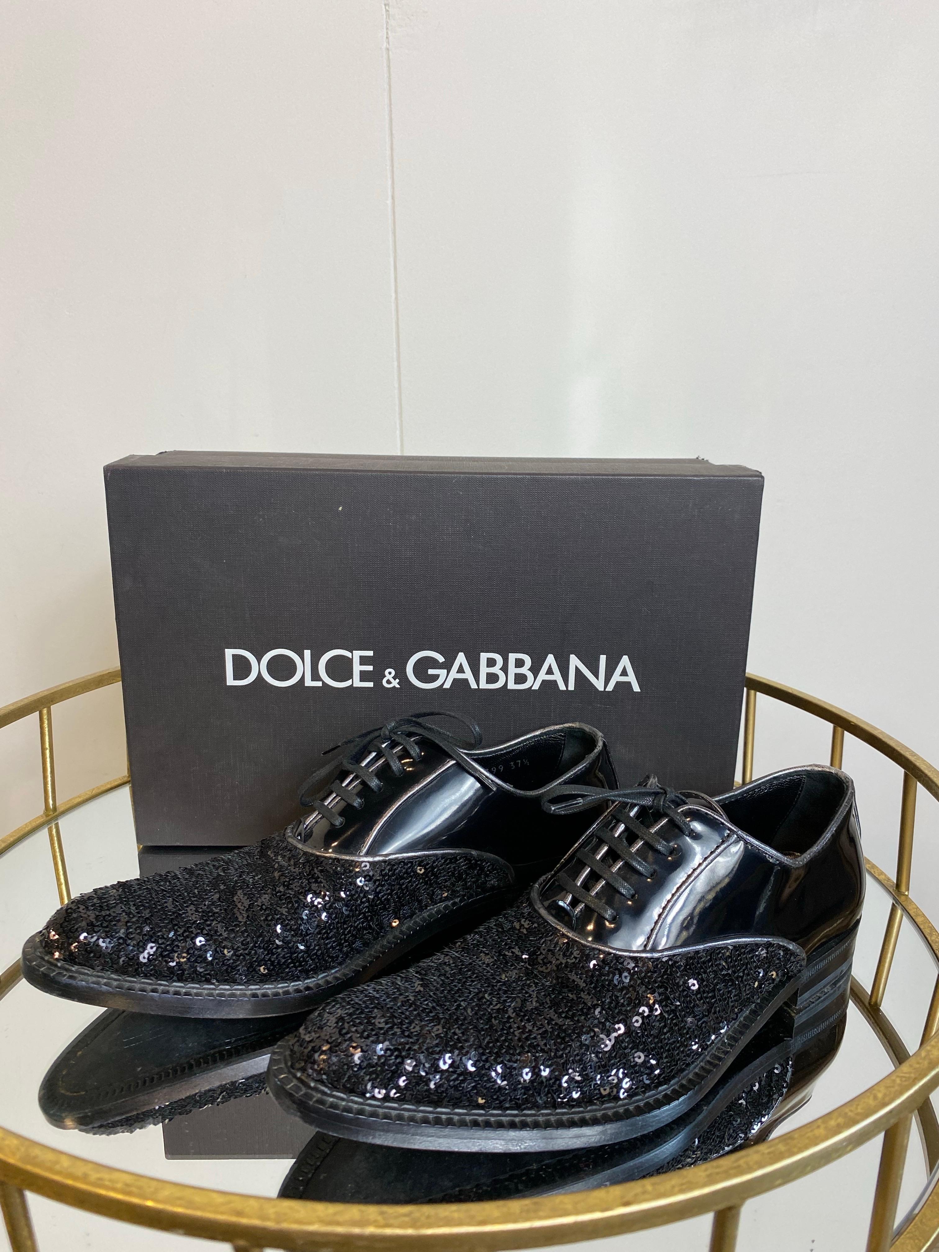 Dolce & Gabbana - Oxfords con paillettes nere in vendita 2