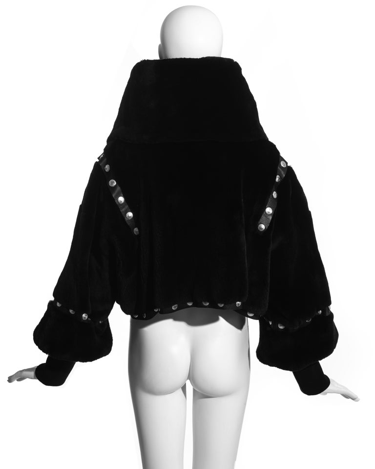 Dolce & Gabbana black sheared fur and leather snap fastening jacket, fw 2003 For Sale 4