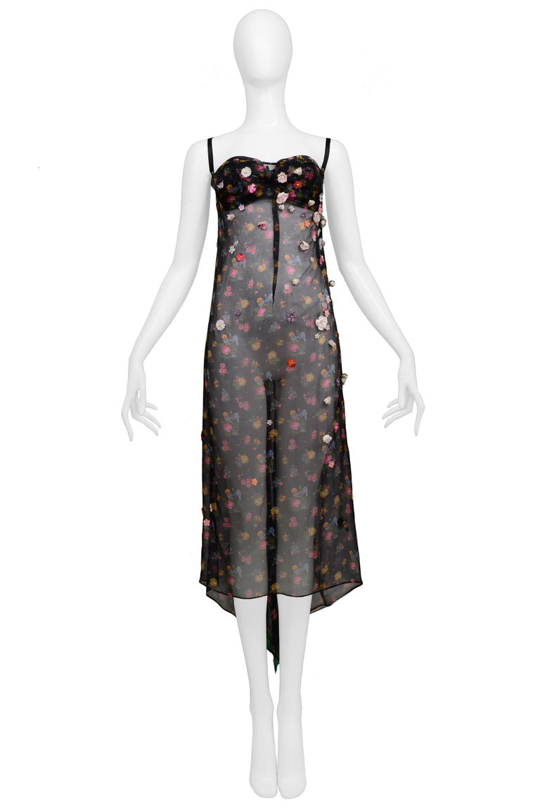 Dolce and Gabbana Black Sheer Floral Slip Dress with Appliques at 1stDibs |  leopard and lightning bolt dresses, floral evening dresses, embroidered  floral appliques