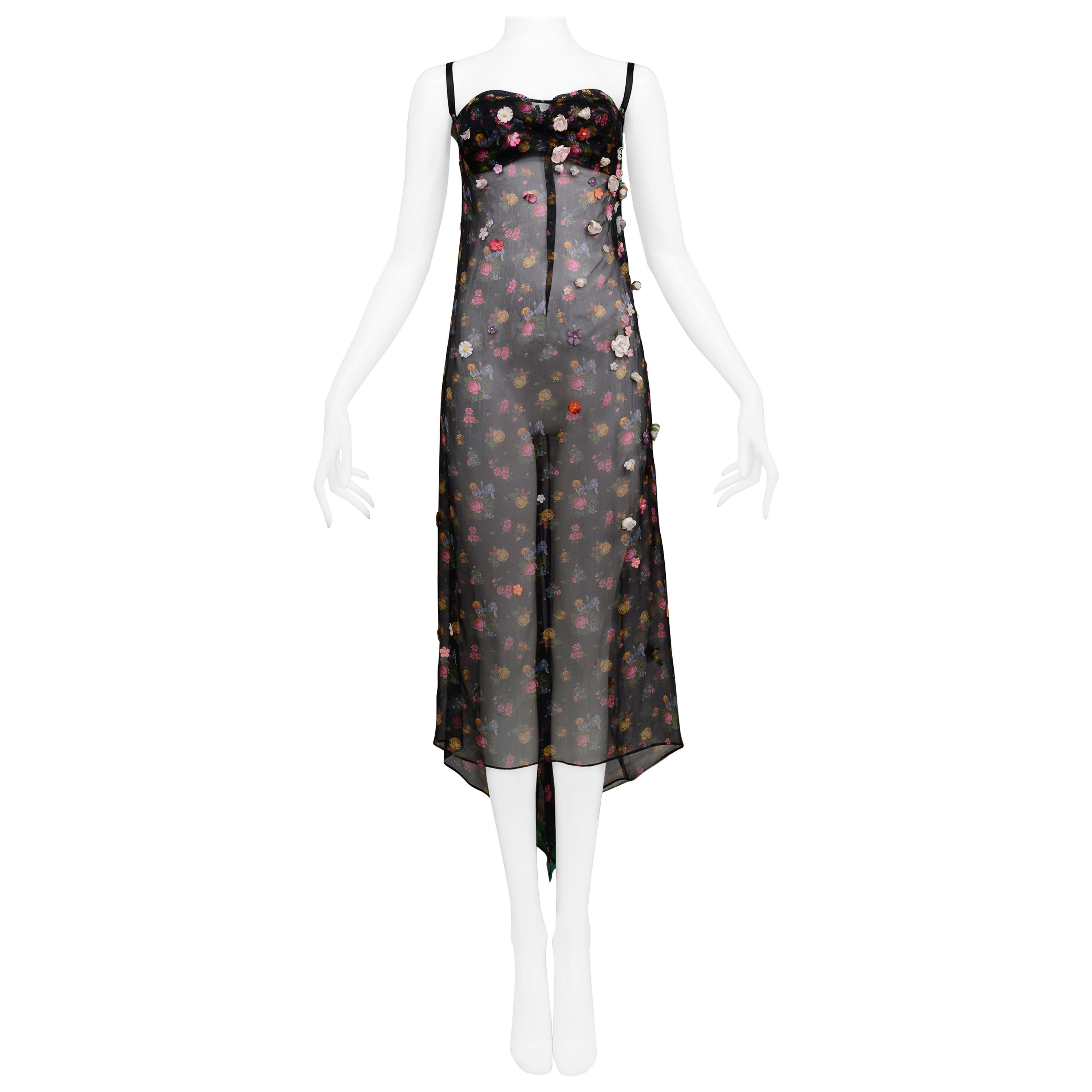 Dolce and Gabbana Black Sheer Floral Slip Dress with Appliques at 1stDibs |  leopard and lightning bolt dresses, embroidered floral appliques, floral  evening dresses