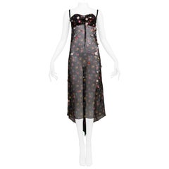 Retro Dolce & Gabbana Black Sheer Floral Slip Dress with Appliques