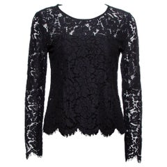 Dolce & Gabbana Black Sheer Lace Scalloped Blouse M