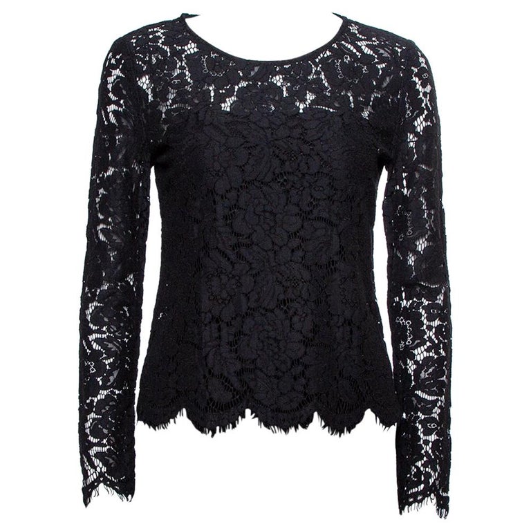 Dolce and Gabbana Black Sheer Lace Scalloped Blouse M For Sale at 1stDibs