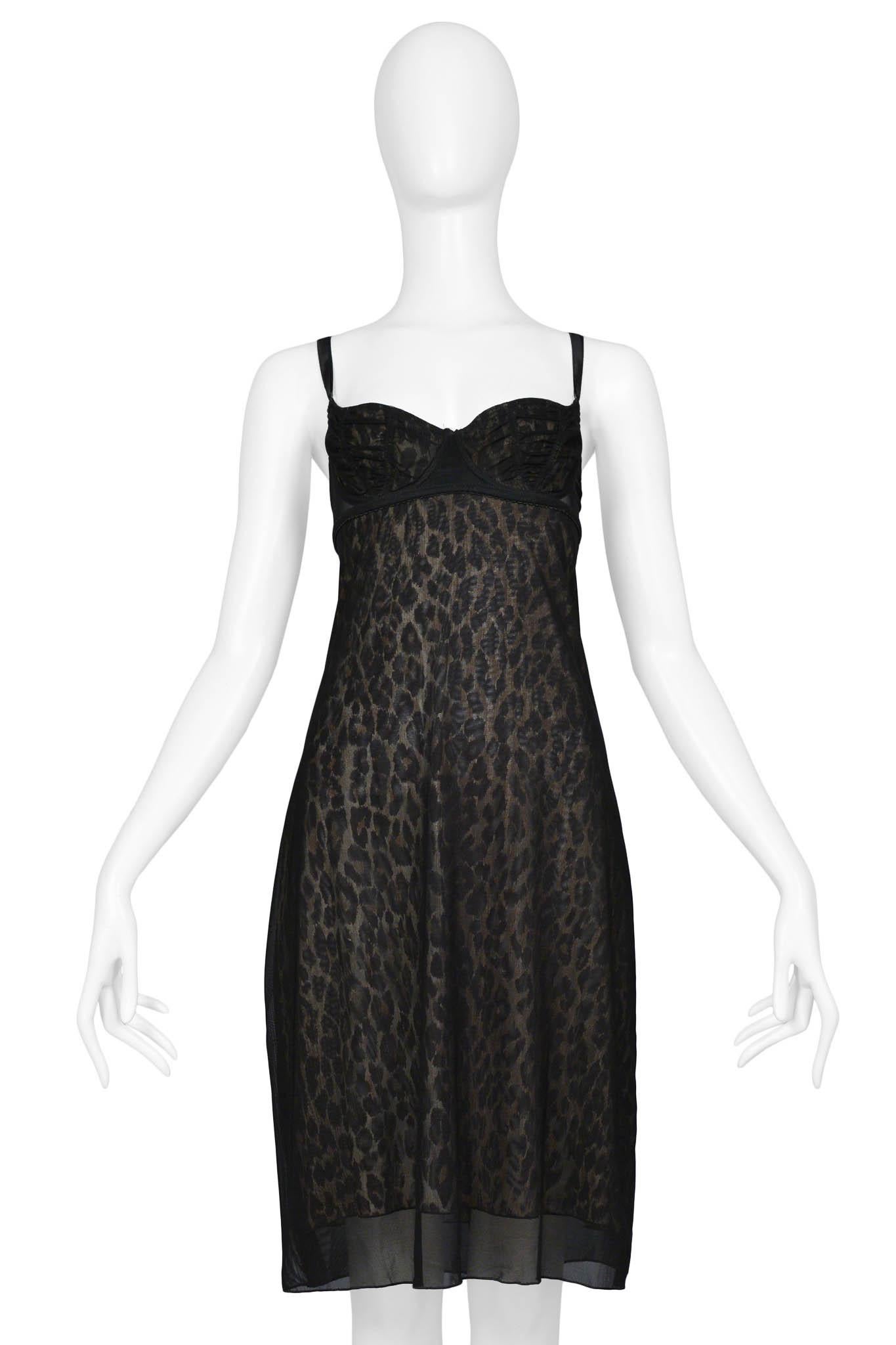 Dolce & Gabbana Black Sheer Leopard Bustier Dress In Excellent Condition In Los Angeles, CA