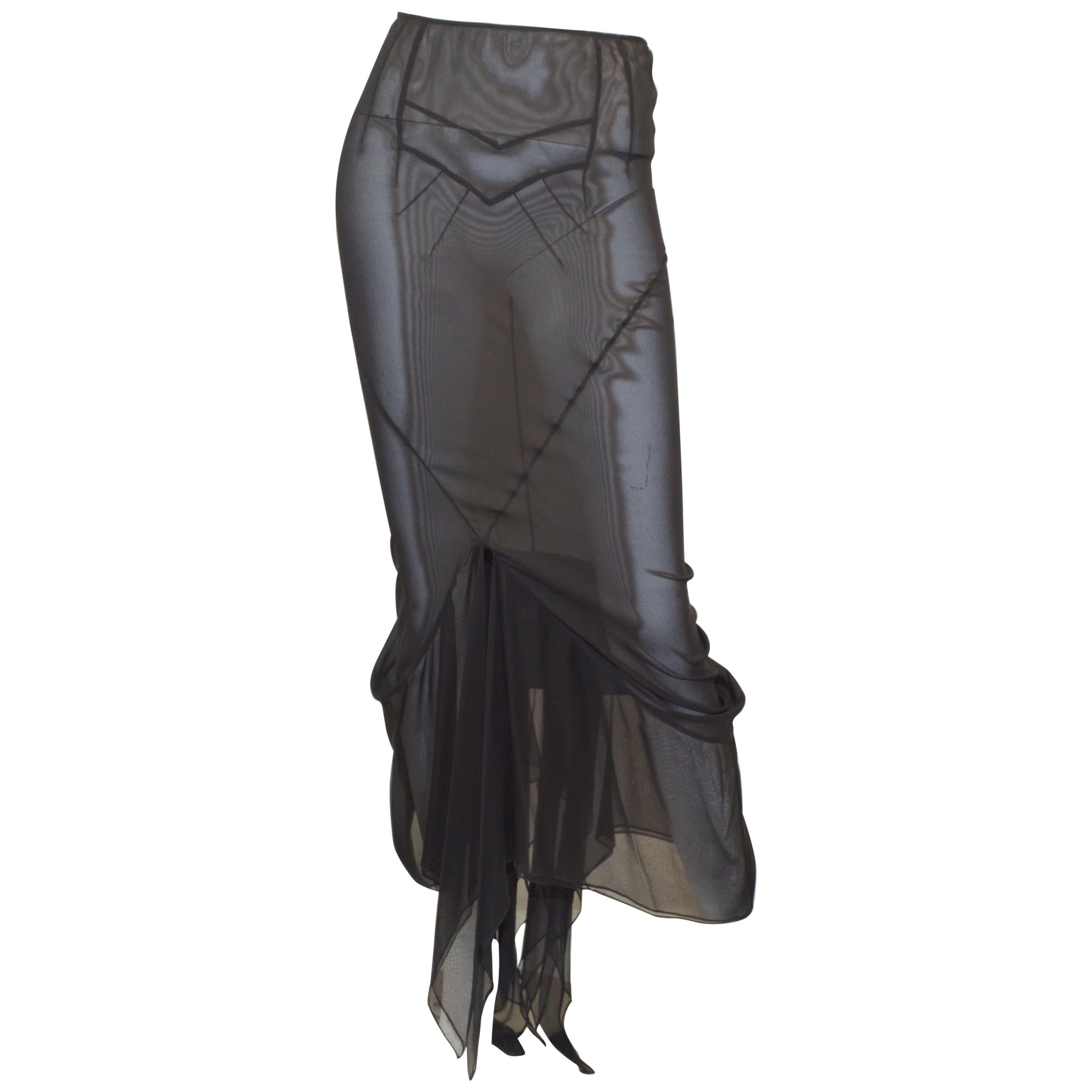 Dolce & Gabbana Black Sheer Silk Maxi Skirt