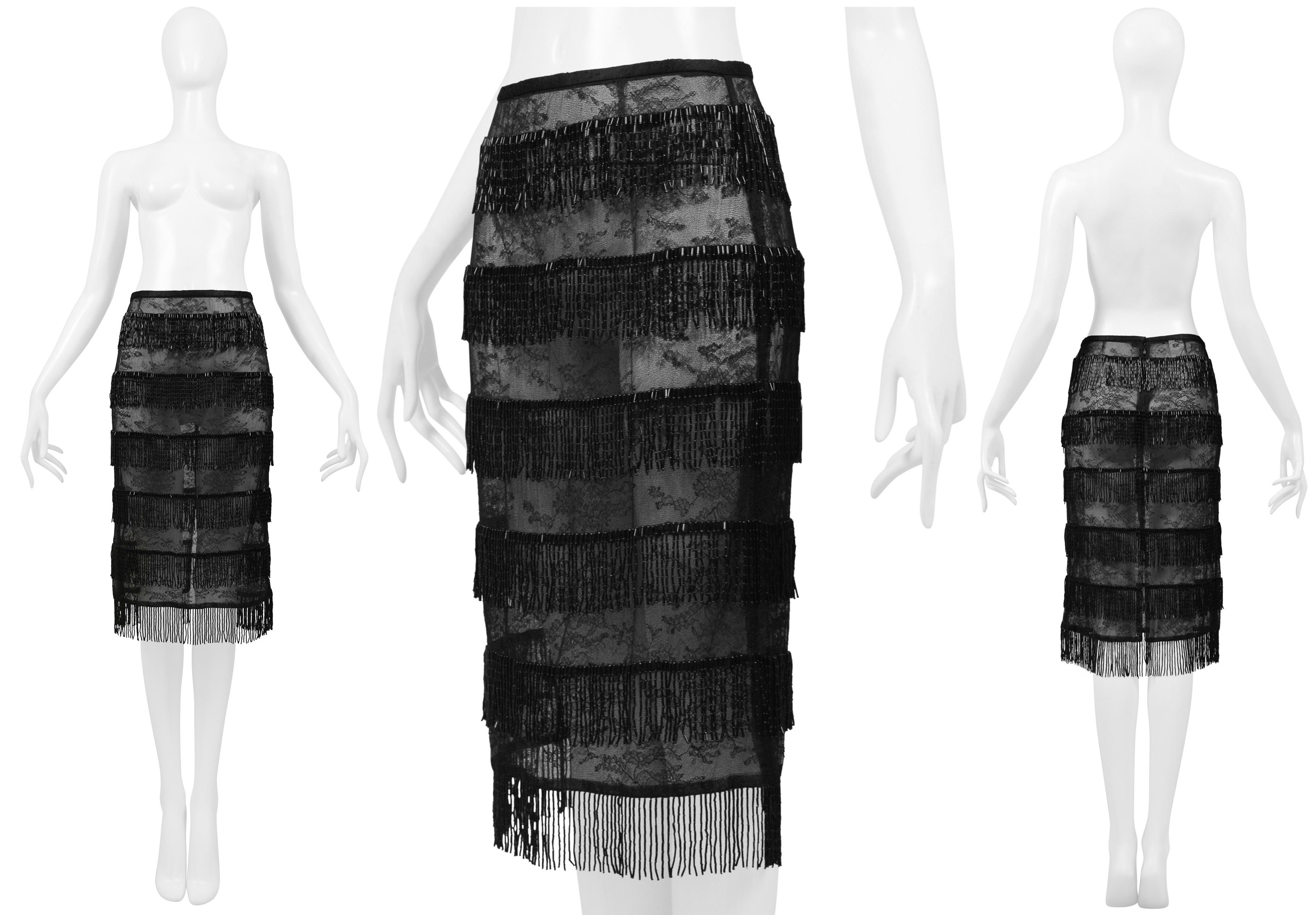 Dolce & Gabbana Black Sheer Skirt With Beaded Fringe SS 2000 For Sale 1