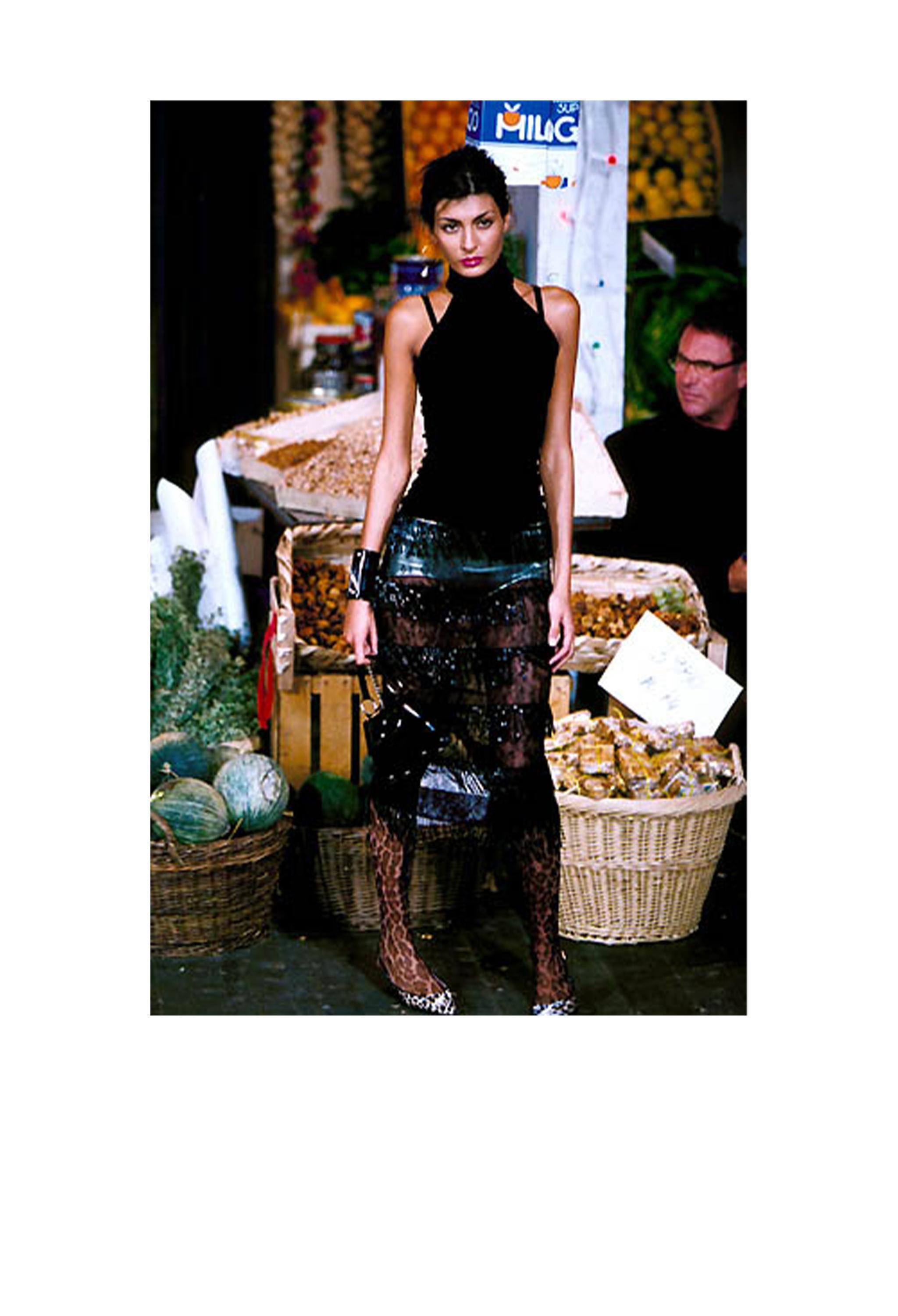 Dolce & Gabbana Black Sheer Skirt With Beaded Fringe SS 2000 In Excellent Condition For Sale In Los Angeles, CA