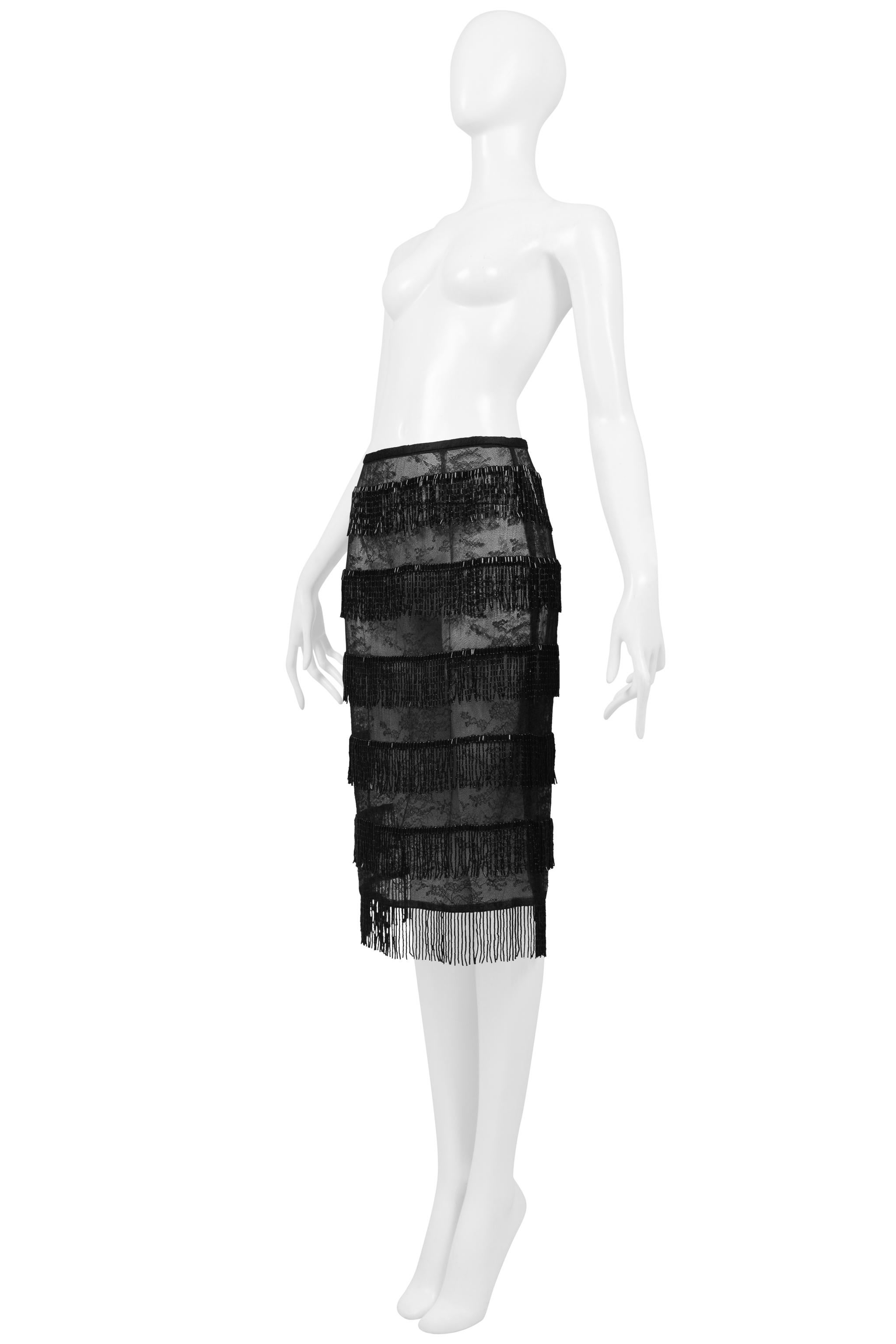 Dolce & Gabbana Black Sheer Skirt With Beaded Fringe SS 2000 For Sale 3
