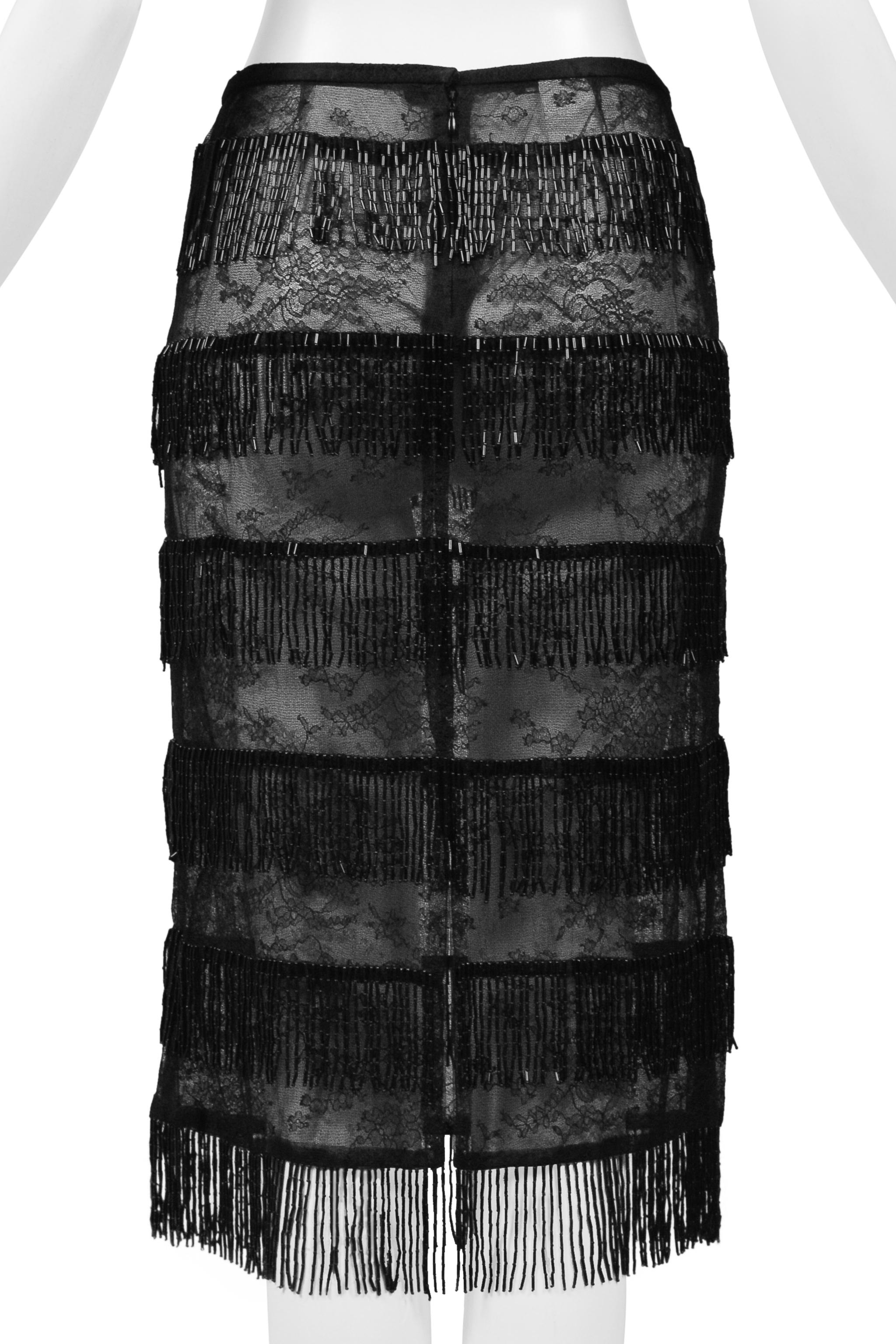 Dolce & Gabbana Black Sheer Skirt With Beaded Fringe SS 2000 For Sale 4