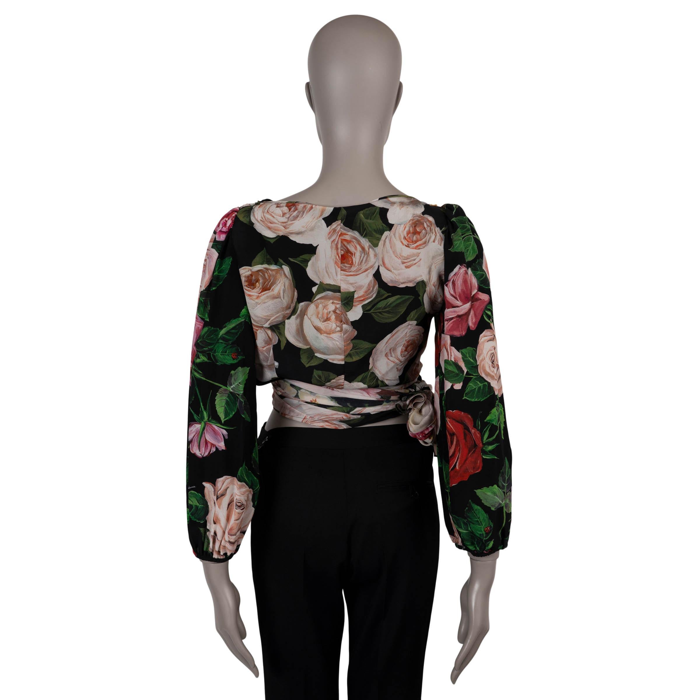 Nero DOLCE & GABBANA camicetta in seta nera 2019 con stampa ROSE, 44 L. in vendita