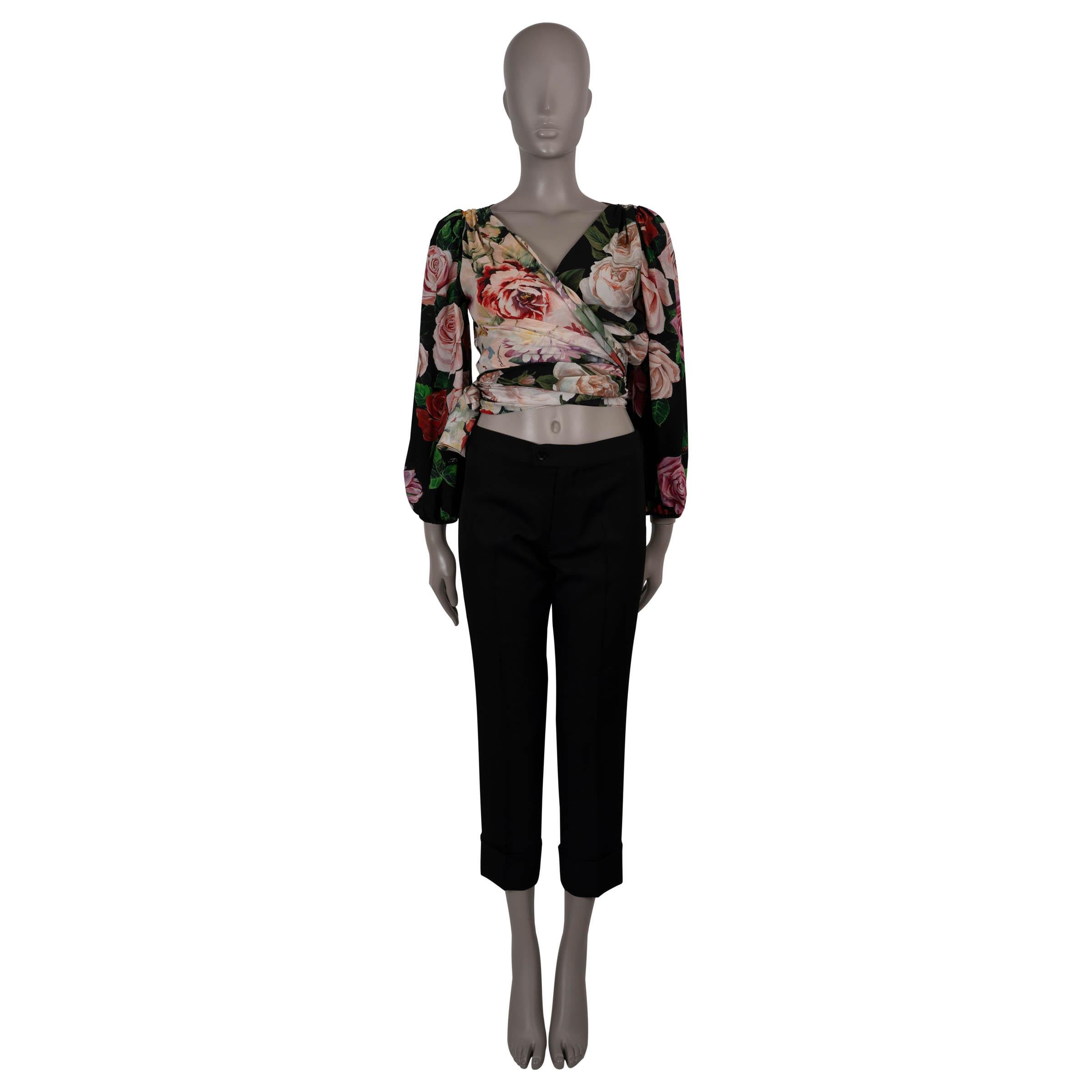 DOLCE & GABBANA camicetta in seta nera 2019 con stampa ROSE, 44 L. In condizioni ottime in vendita a Zürich, CH