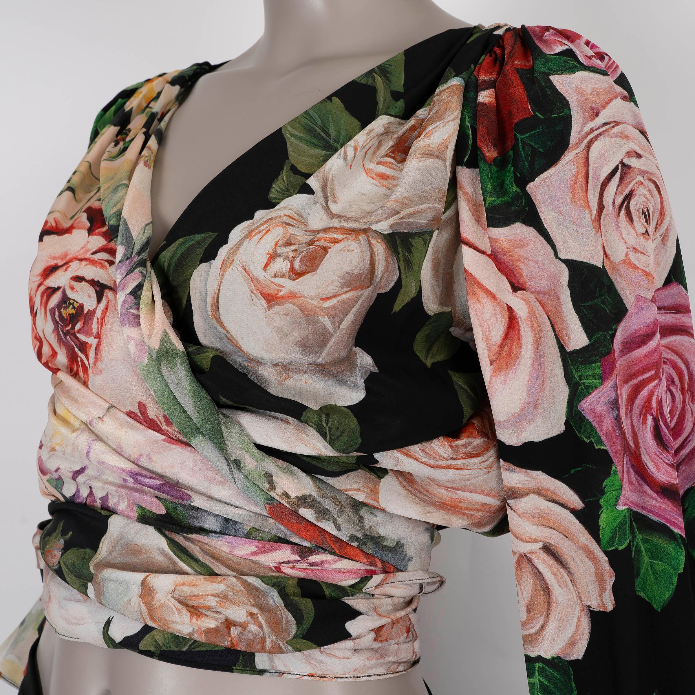 Donna DOLCE & GABBANA camicetta in seta nera 2019 con stampa ROSE, 44 L. in vendita