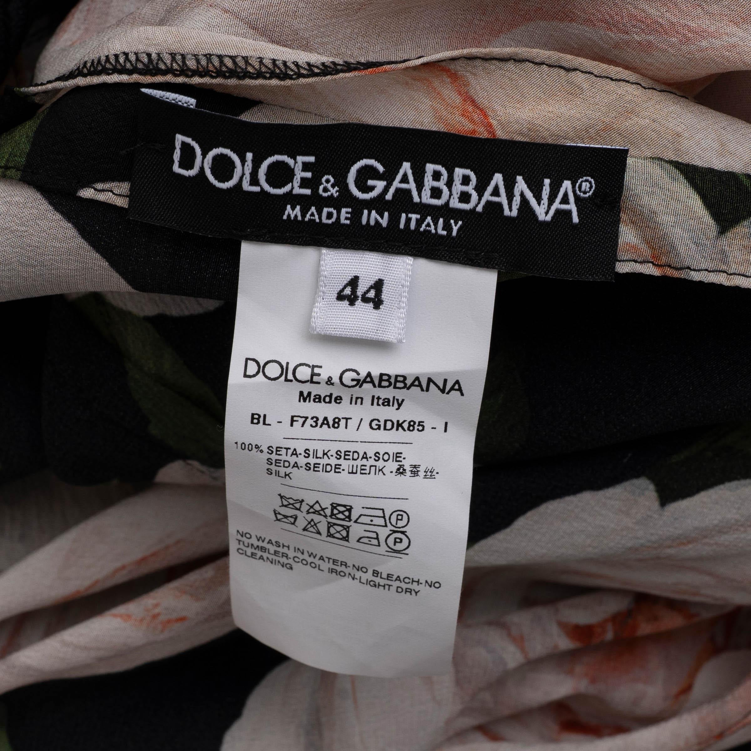 DOLCE & GABBANA camicetta in seta nera 2019 con stampa ROSE, 44 L. in vendita 1