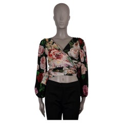DOLCE & GABBANA camicetta in seta nera 2019 con stampa ROSE, 44 L.