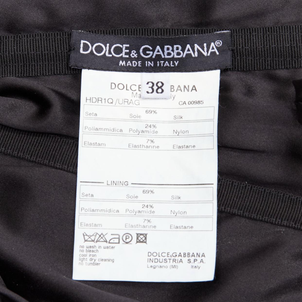 DOLCE GABBANA black silk blend bow lace ruched corseted bodycon dress IT38 XS For Sale 4
