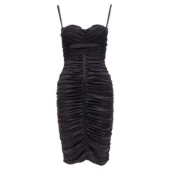 DOLCE GABBANA black silk blend bow lace ruched corseted bodycon dress IT38 XS