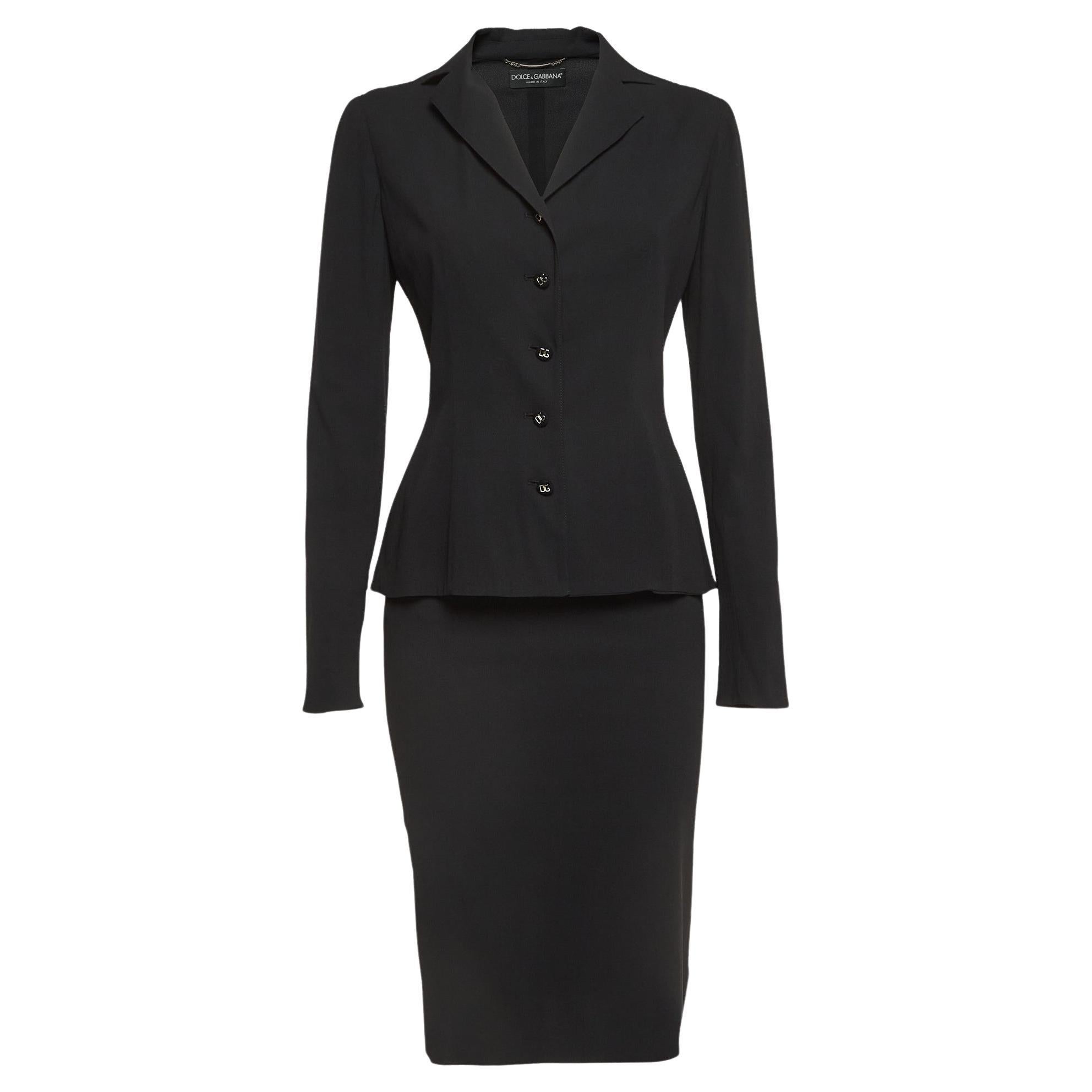 Dolce & Gabbana Black Silk Blend Formal Shirt and Skirt Set M For Sale