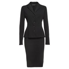 Dolce & Gabbana Black Silk Blend Formal Shirt and Skirt Set M