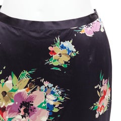 DOLCE GABBANA black silk blend multicolor floral print pencil skirt IT40 S