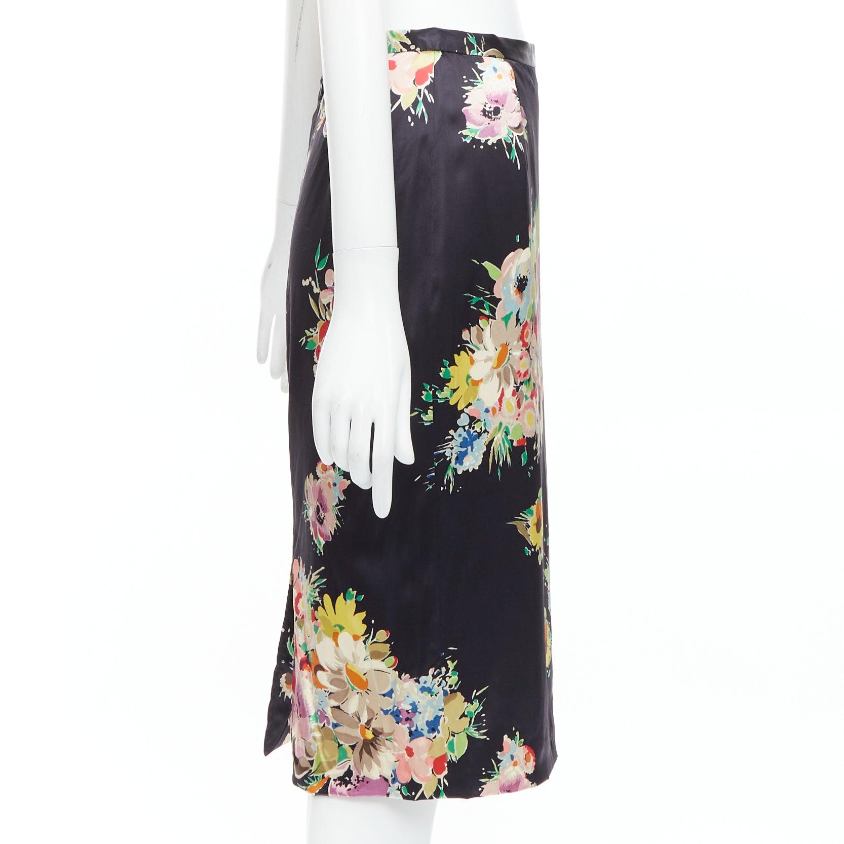 Dolce & Gabbana jupe crayon en soie mélangée noire à imprimé floral multicolore IT40 S Excellent état - En vente à Hong Kong, NT