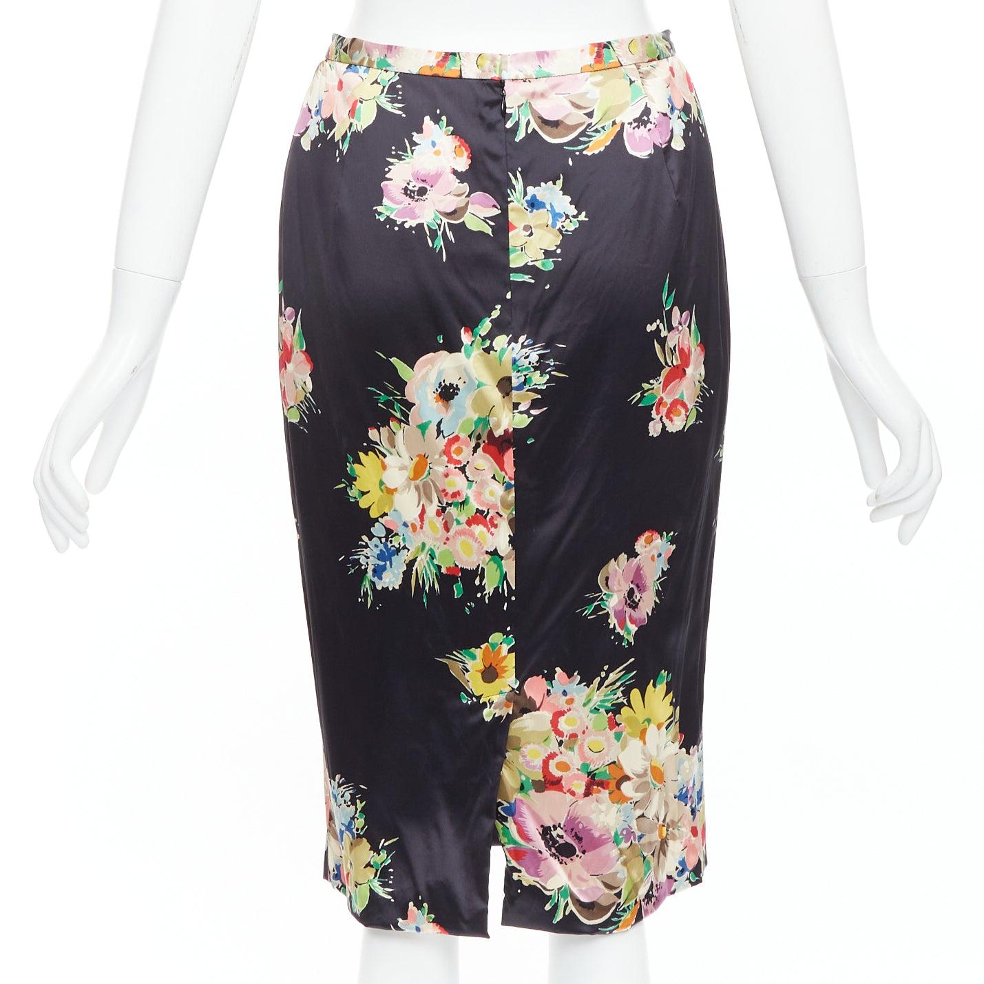 Dolce & Gabbana jupe crayon en soie mélangée noire à imprimé floral multicolore IT40 S Pour femmes en vente