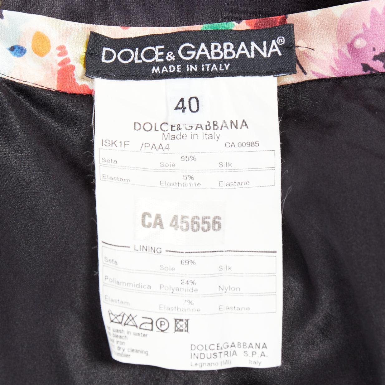 Dolce & Gabbana jupe crayon en soie mélangée noire à imprimé floral multicolore IT40 S en vente 3