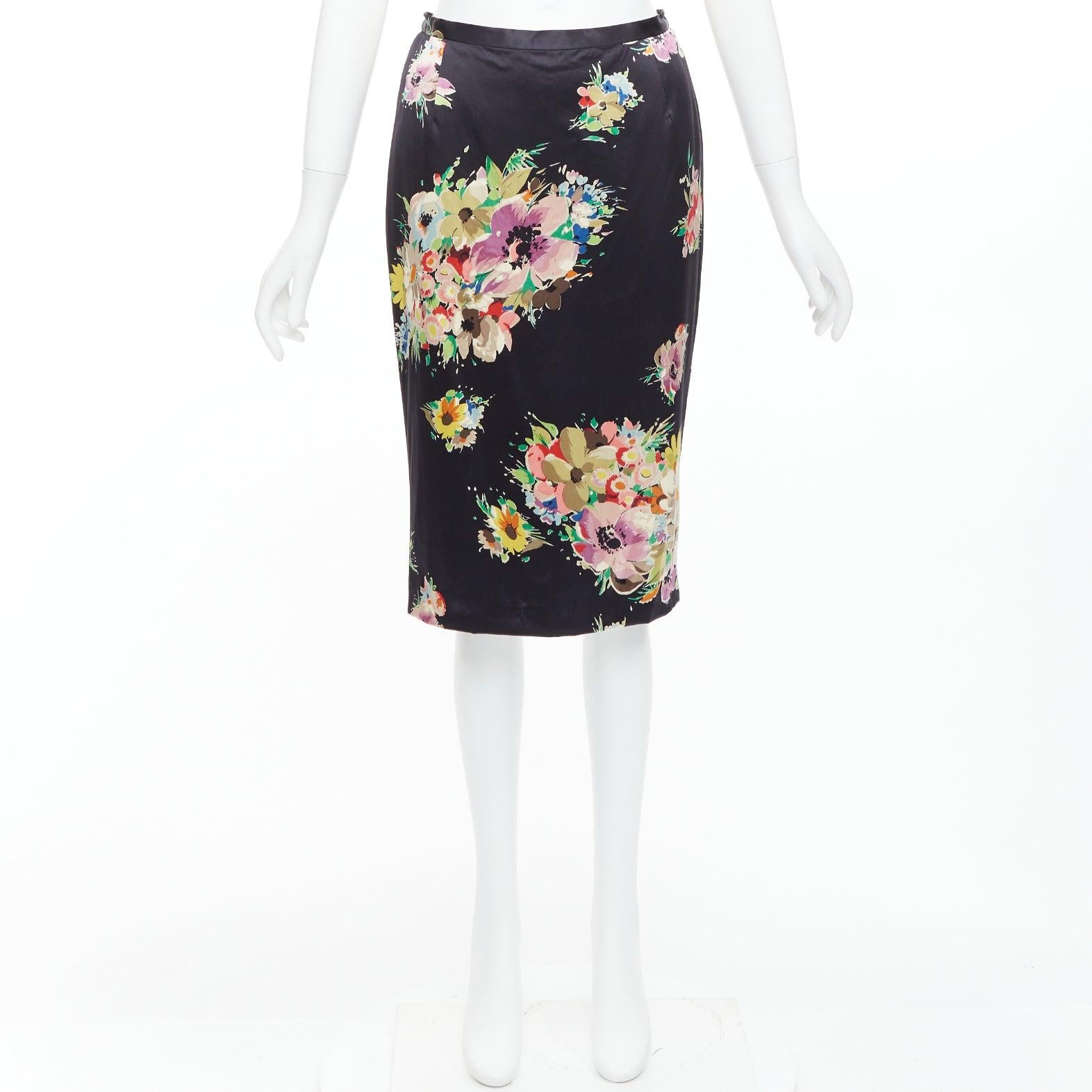 Dolce & Gabbana jupe crayon en soie mélangée noire à imprimé floral multicolore IT40 S en vente 4
